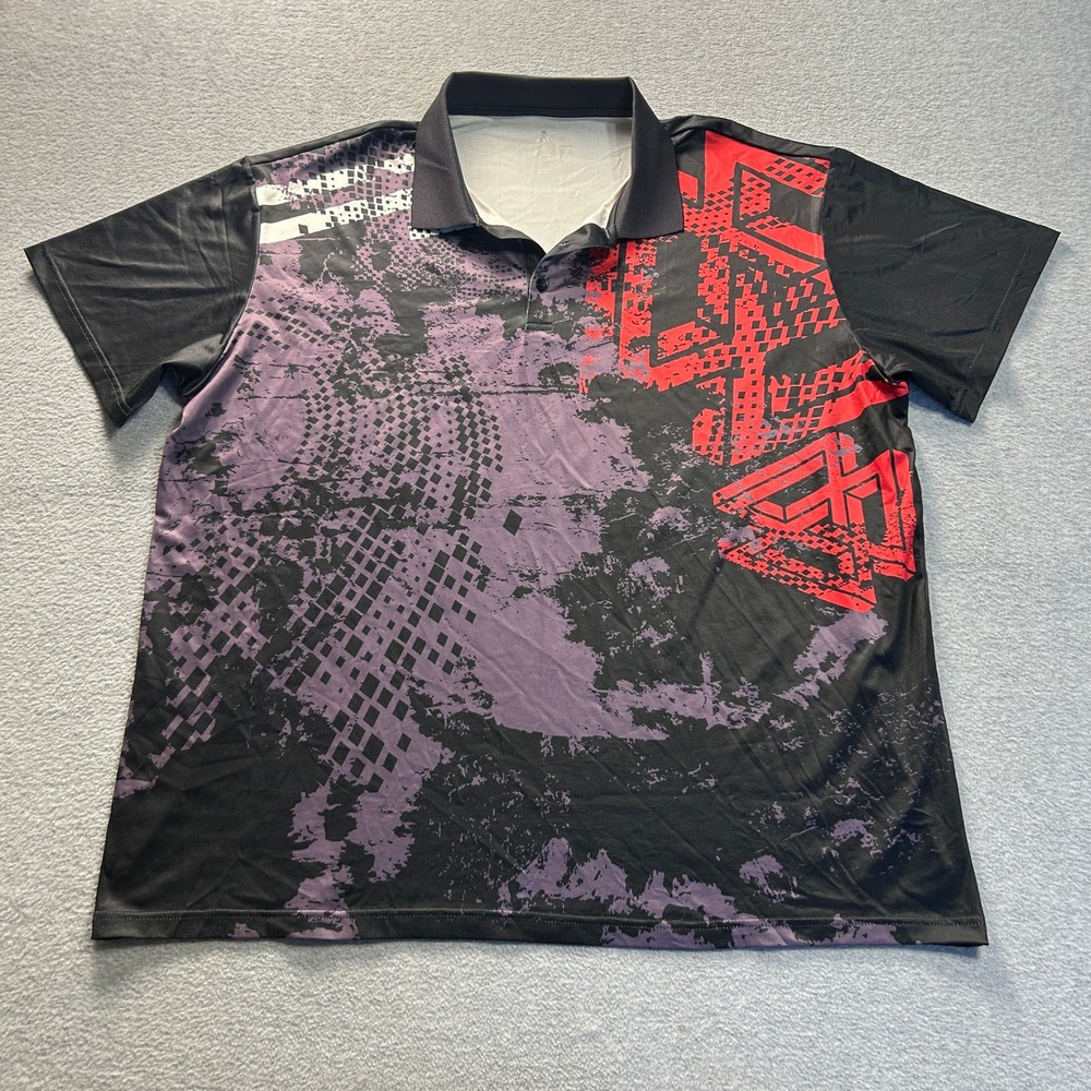 Tek Gear Polo Shirt Mens 2XL Black Purple Red Performance Moisture Wicking Tee